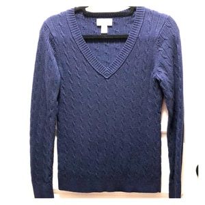 Braided V-Neck Navy Blue Sweater